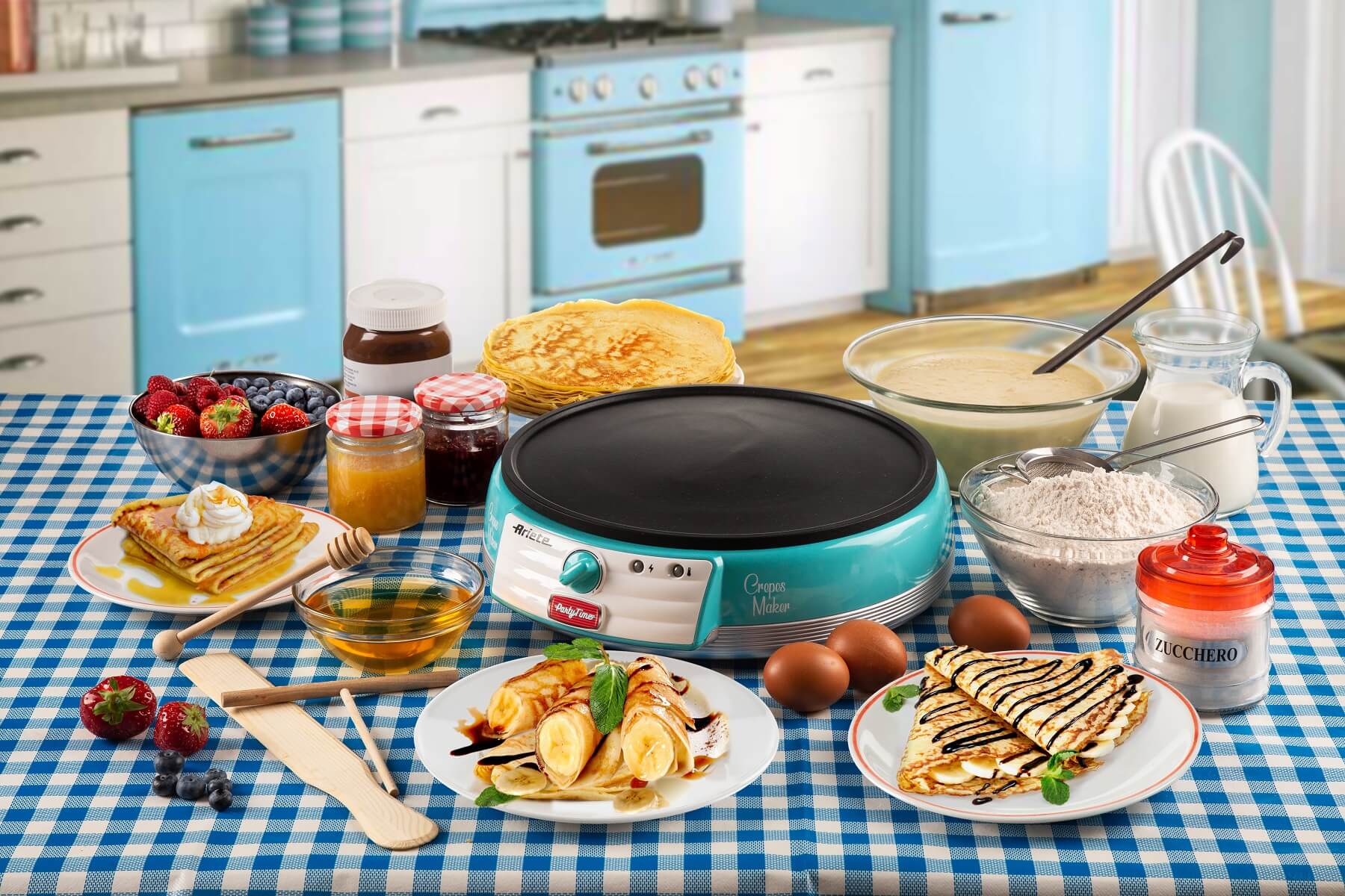 ARIETE Party Time Crepes Maker 1000 W turkusowa - naleśnikarka