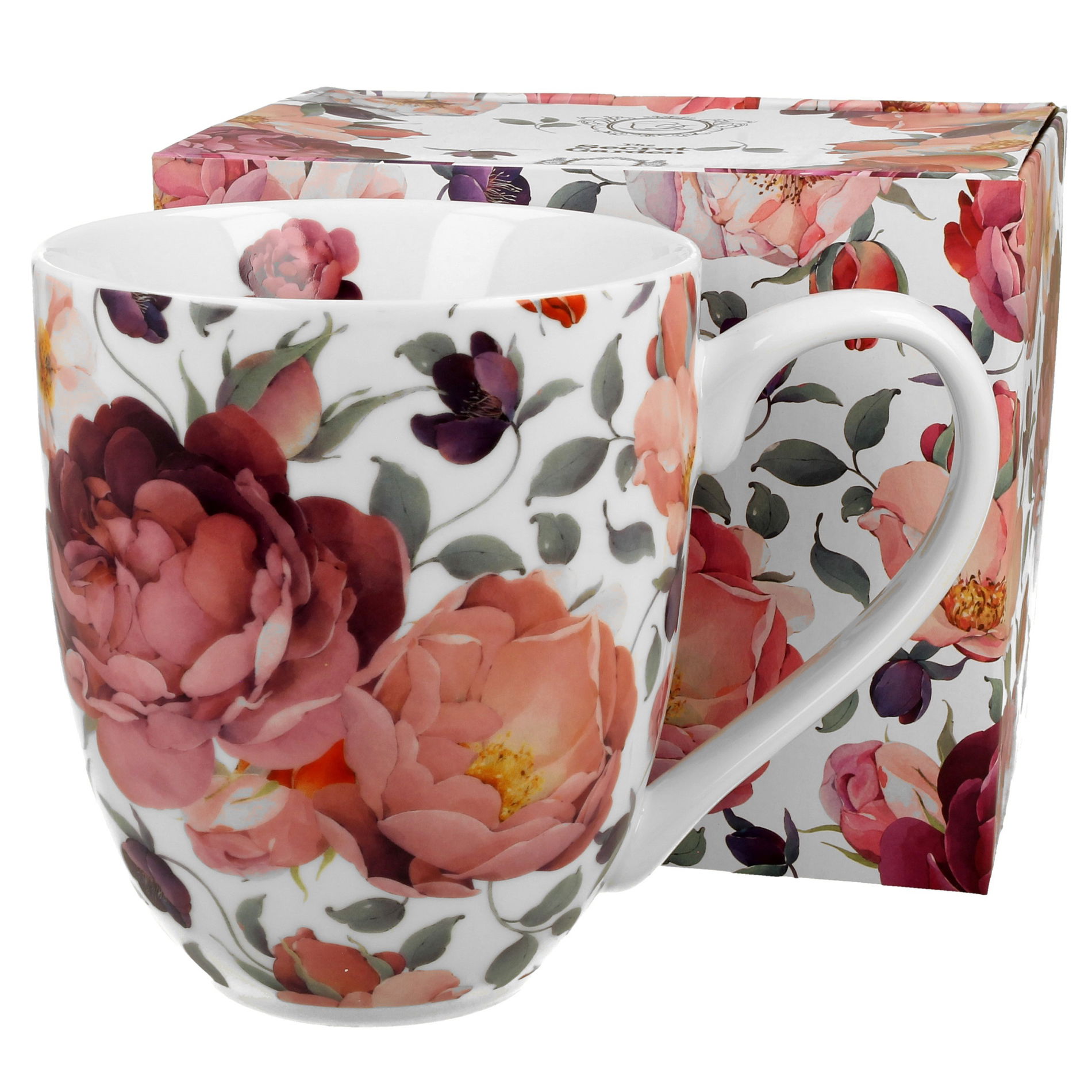 Veľký porcelánový hrnček DUO THE SECRET GARDEN SPRING ROSES WHITE 1000 ml
