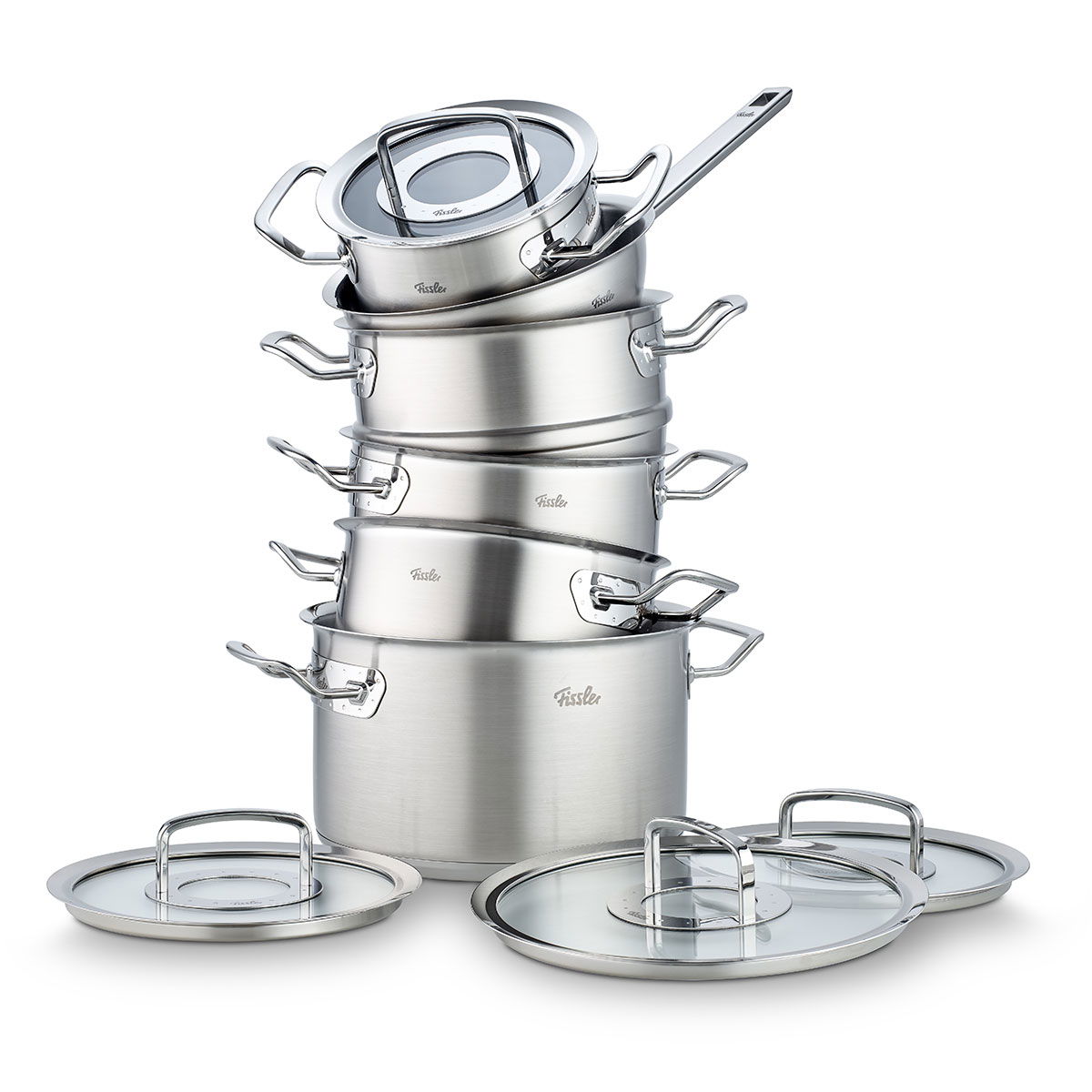 FISSLER Original Profi Collection - zestaw 5 garnków z pokrywkami i wkładem do gotowania na parze ze stali nierdzewnej