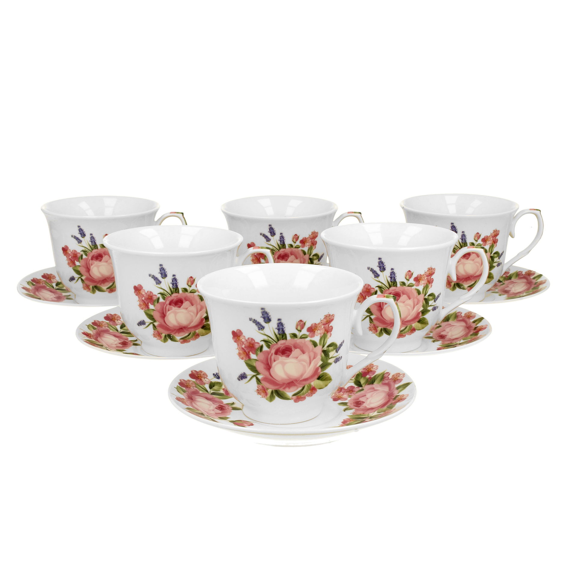 Porcelánové šálky na kávu a čaj s podšálky DUO CROCUS FAIRY 250 ml 6 ks.