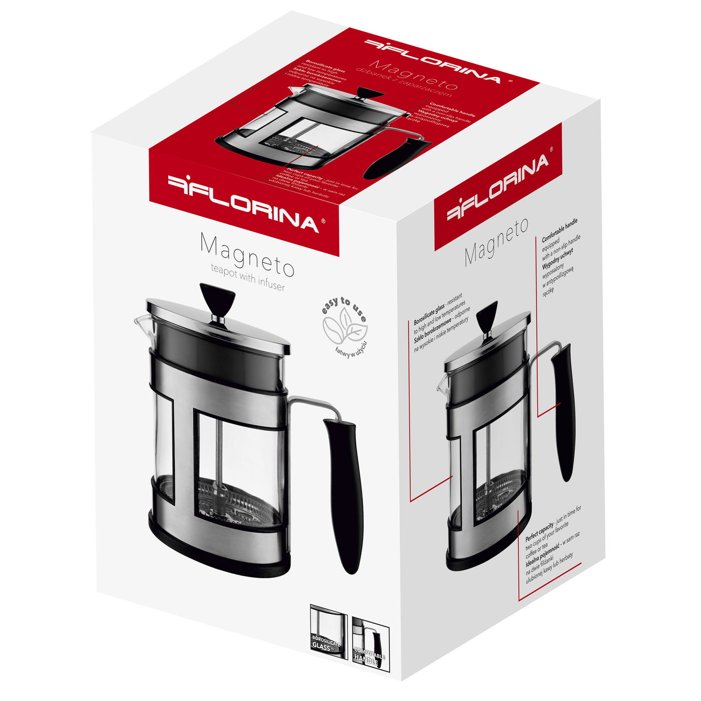 French press / Sklenený tlačový kávovar FLORINA MAGNETO 1 l