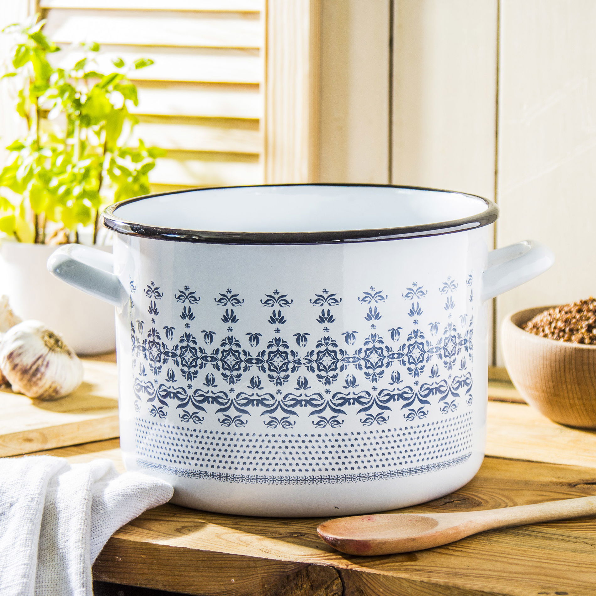 Garnek emaliowany EMALIA POLSKA PLESZEW MAJOLICA BŁĘKITNY 5,5 l