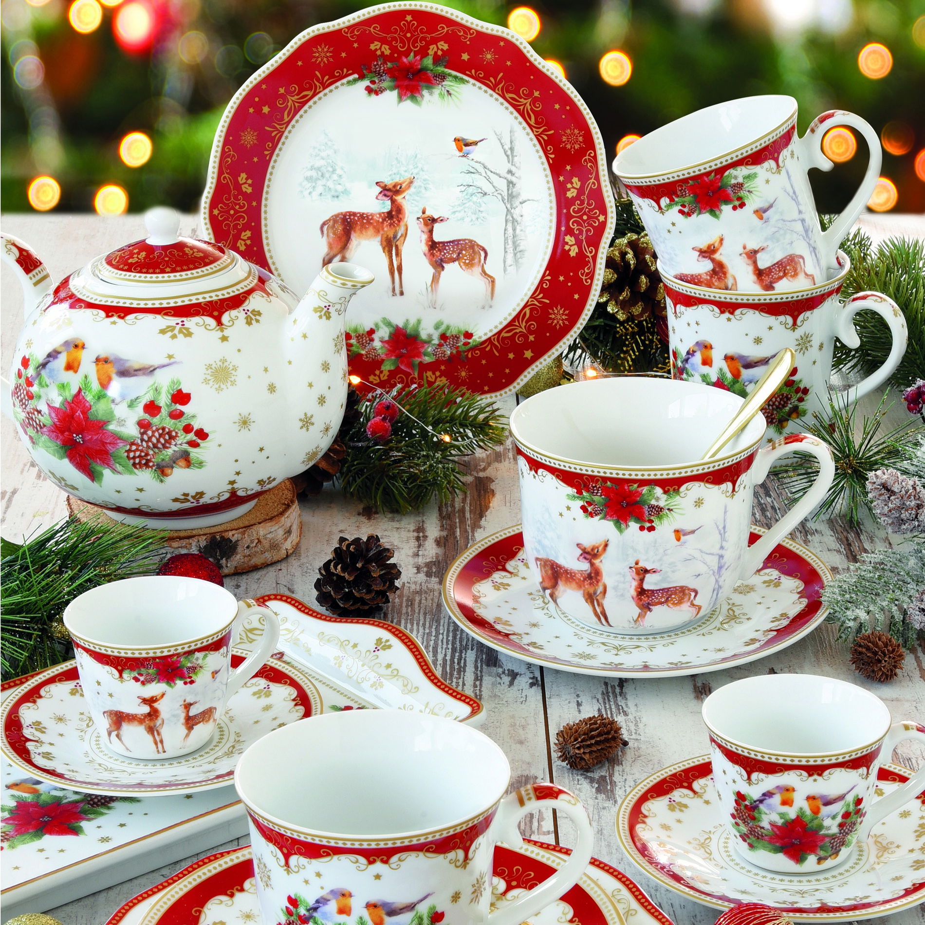 Porcelánový šálka na kávu a čaj s tanierikom CHRISTMAS MELODY 370 ml