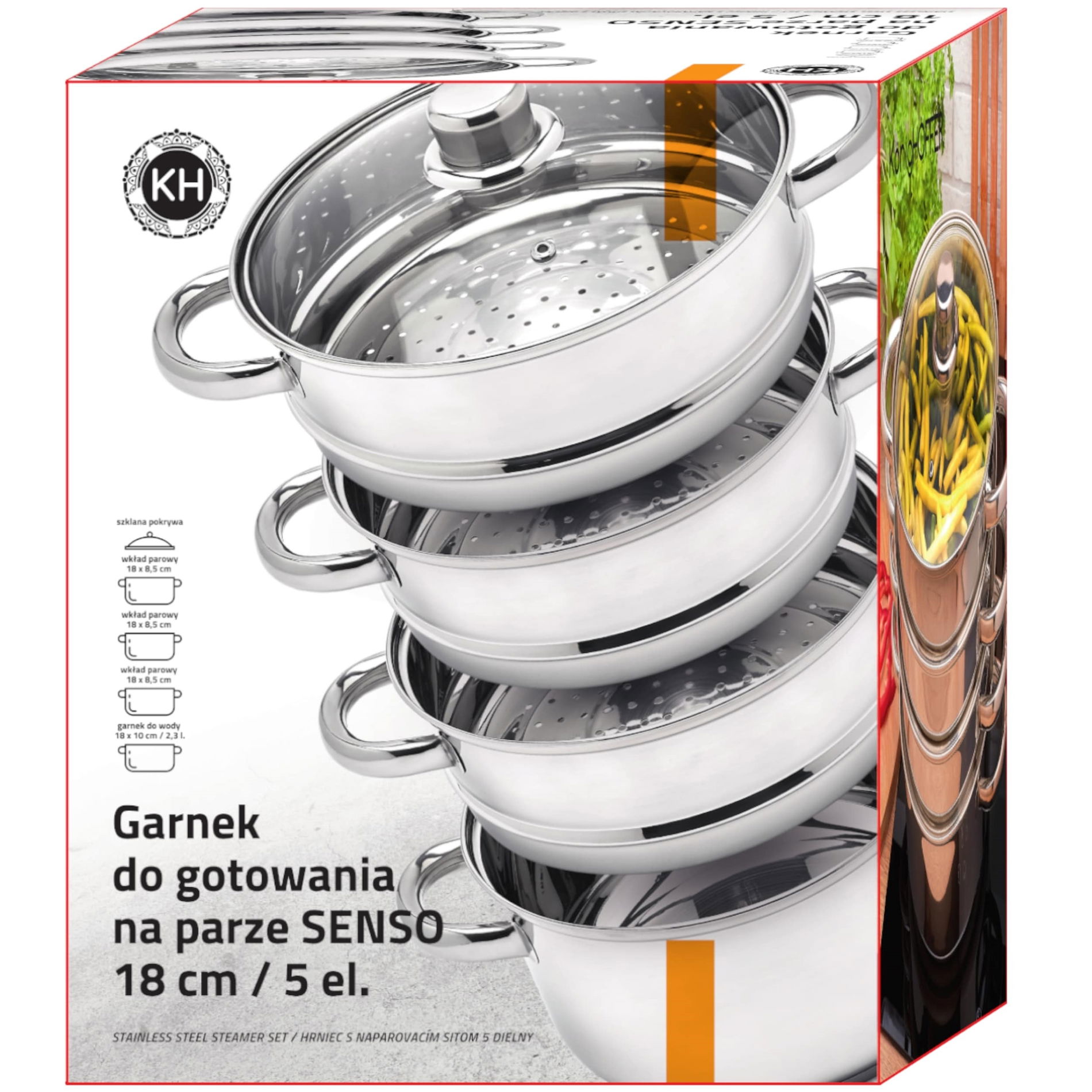 Nerezový parní hrnec s poklicí KONIGHOFFER SENSO 2,3 l (5 el.)
