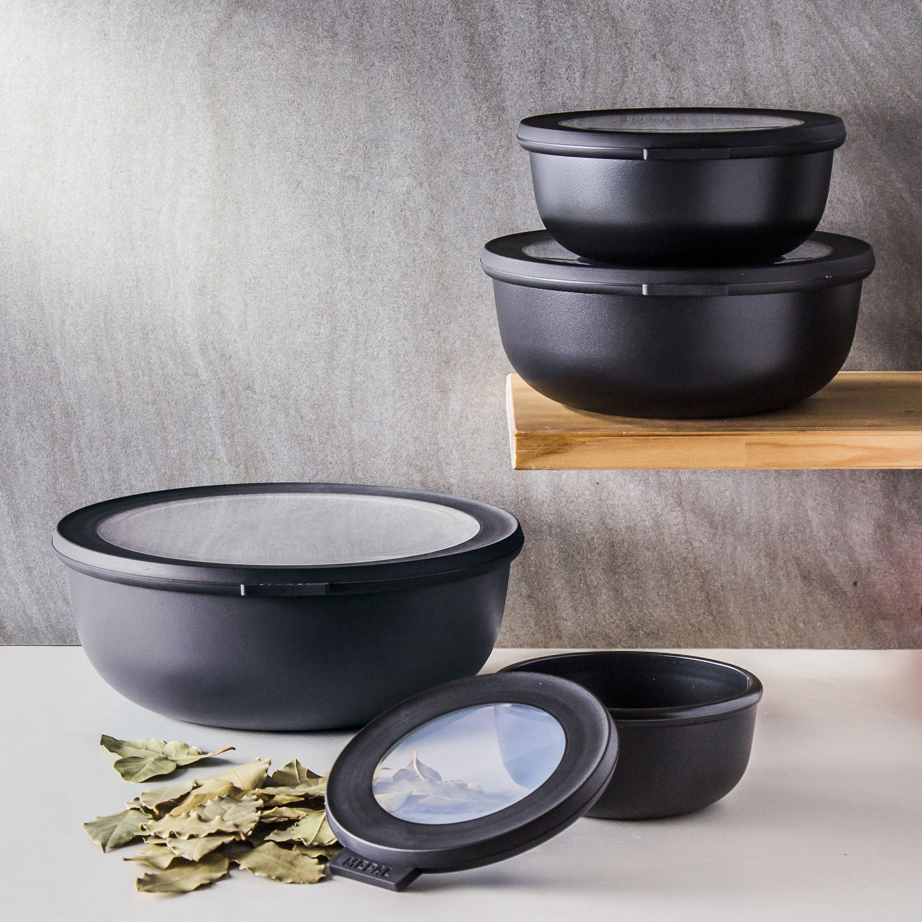 MEPAL Cirqula Nordic Black II 8 el. čierne - plastové kuchynské misky s vekami