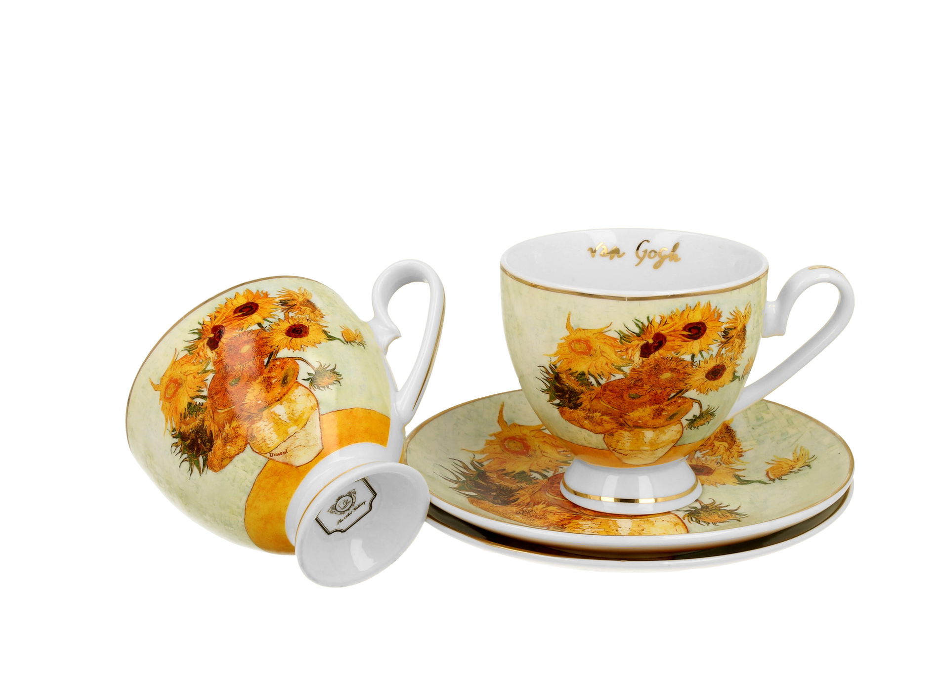 Porcelánové šálky na kávu a čaj s podšálky DUO ART GALLERY SLUNEČNICE OD V. VAN GOGHA 220 ml 2 ks.
