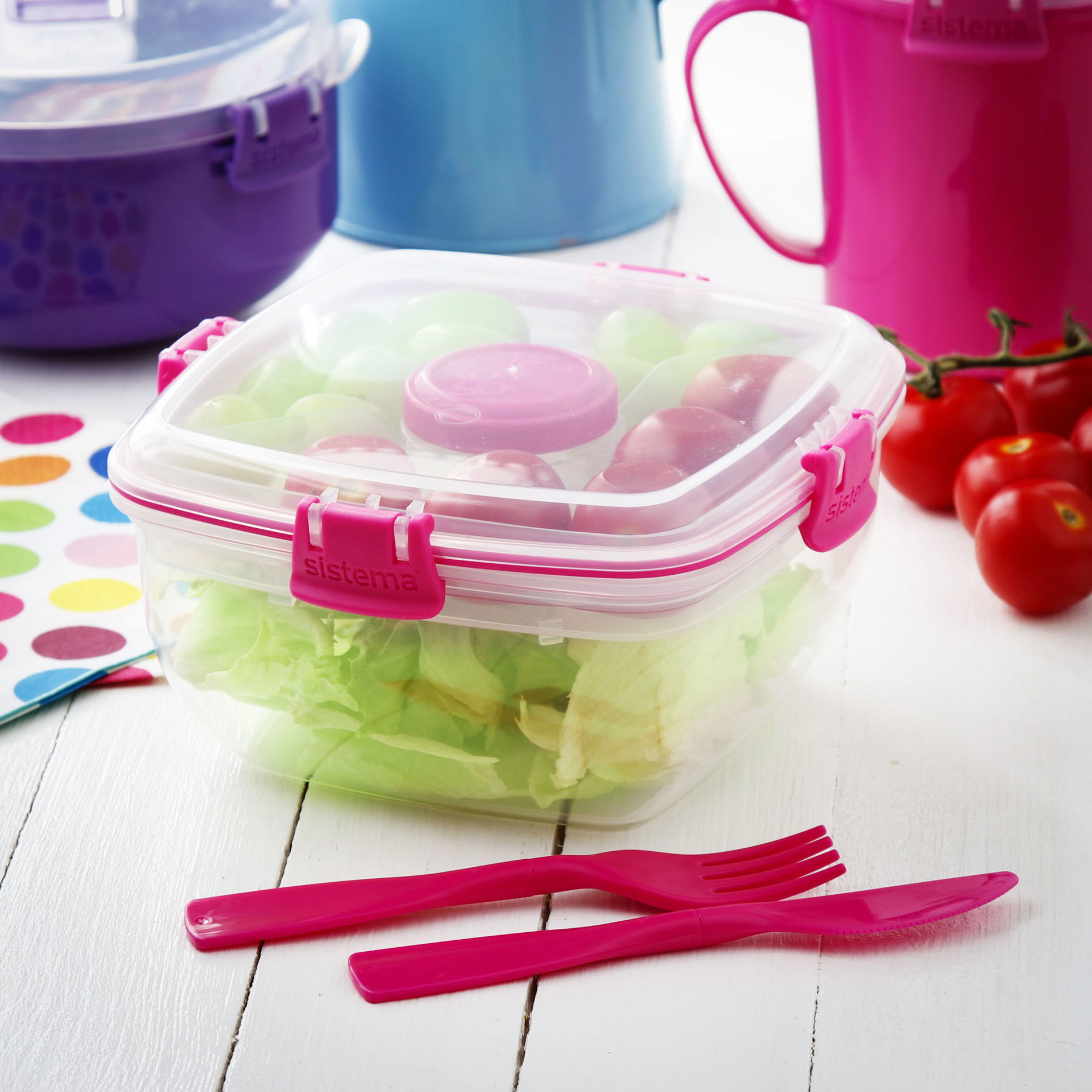 SISTEMA To Go Salad 1,1 l růžová - plastový box na oběd / snídaňový box s příborem
