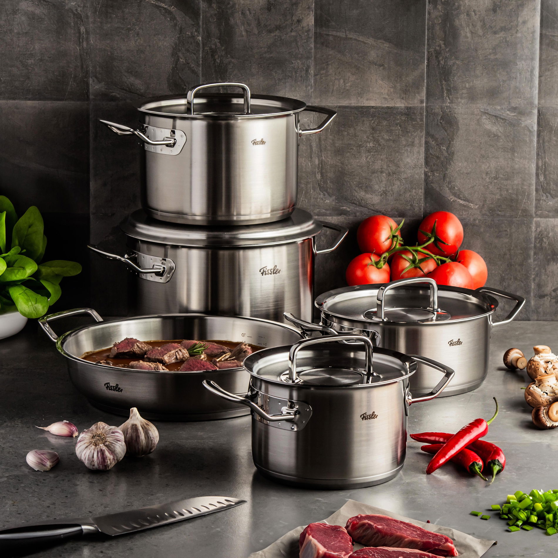 FISSLER Original Profi Collection - sada 4 hrnců s poklicemi a pánví z nerezové oceli