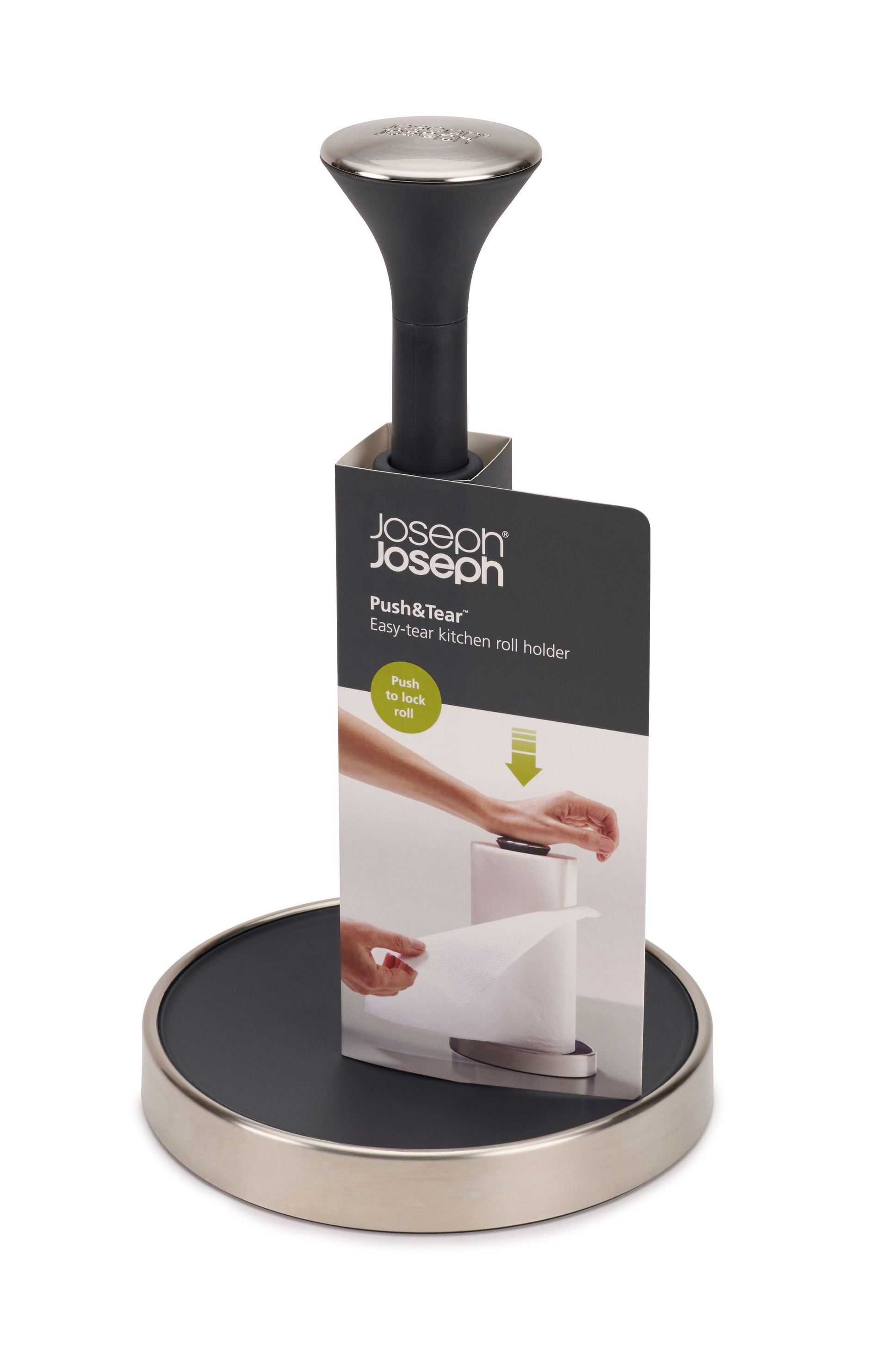 JOSEPH JOSEPH Harper Push & Tear czarny 28 cm - stojak na ręczniki papierowe plastikowy