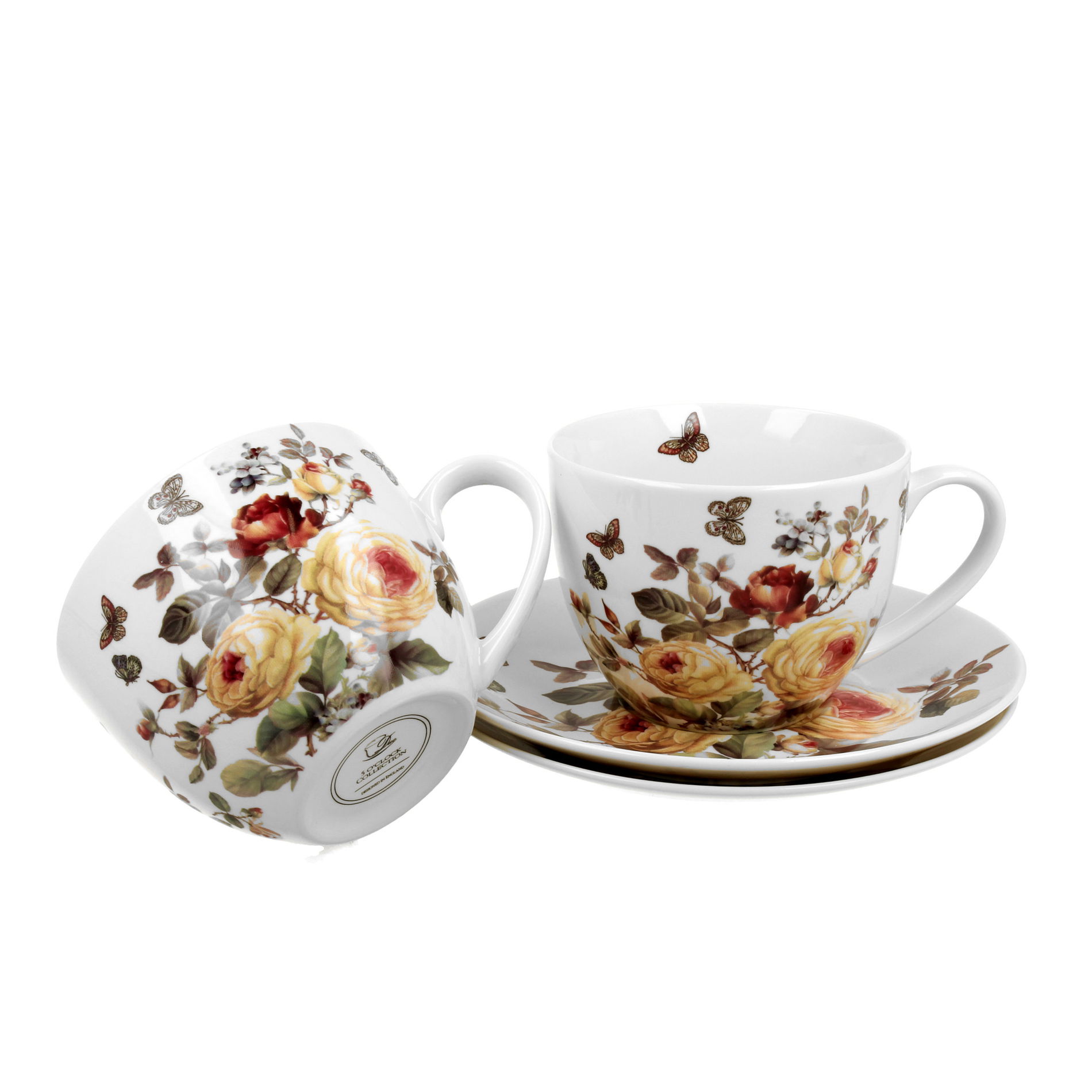 Porcelánové šálky na kávu a čaj s bambusovými podšálky DUO ROMANTIC ZAHRA BÍLÉ 300 ml 2 ks