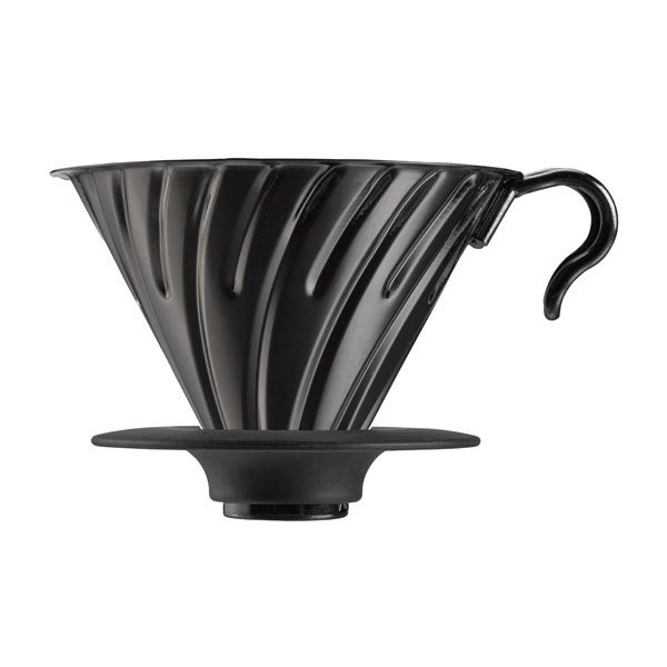 HARIO Drip V60-02 černý – nerezový dripper/filtr na kávu