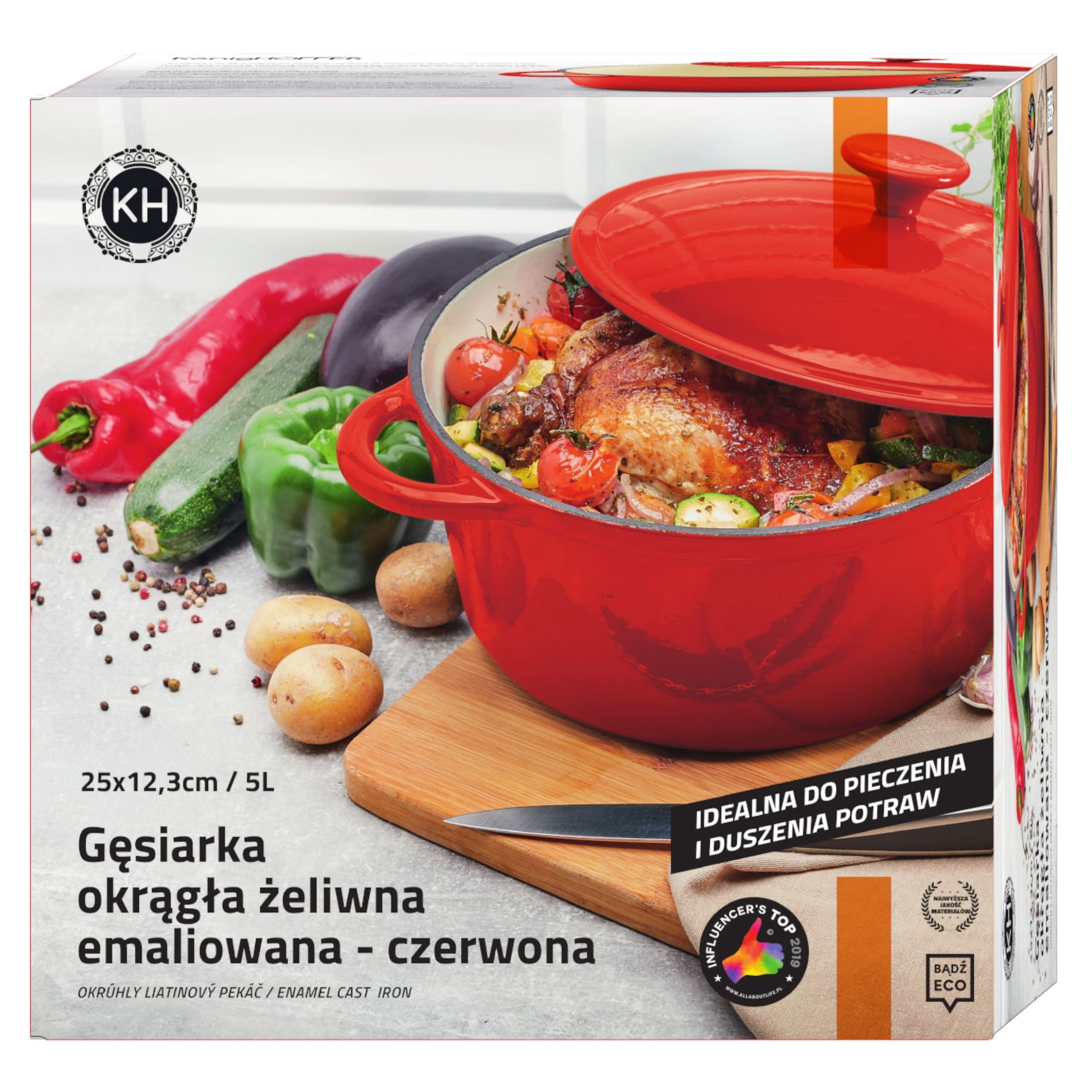 Litinový pekáč s pokličkou KONIGHOFFER červený 5 l