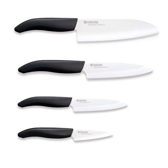 KYOCERA FK White 4 szt. czarne – noże kuchenne ceramiczne w bloku