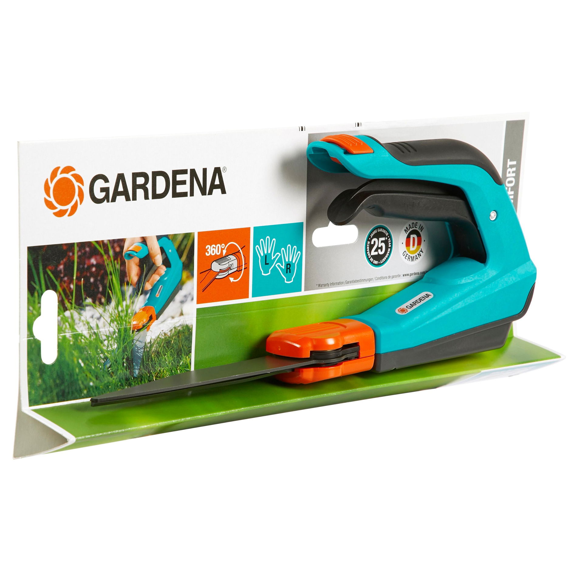 GARDENA Comfort tyrkysové - oceľové otáčacie nožnice na trávu