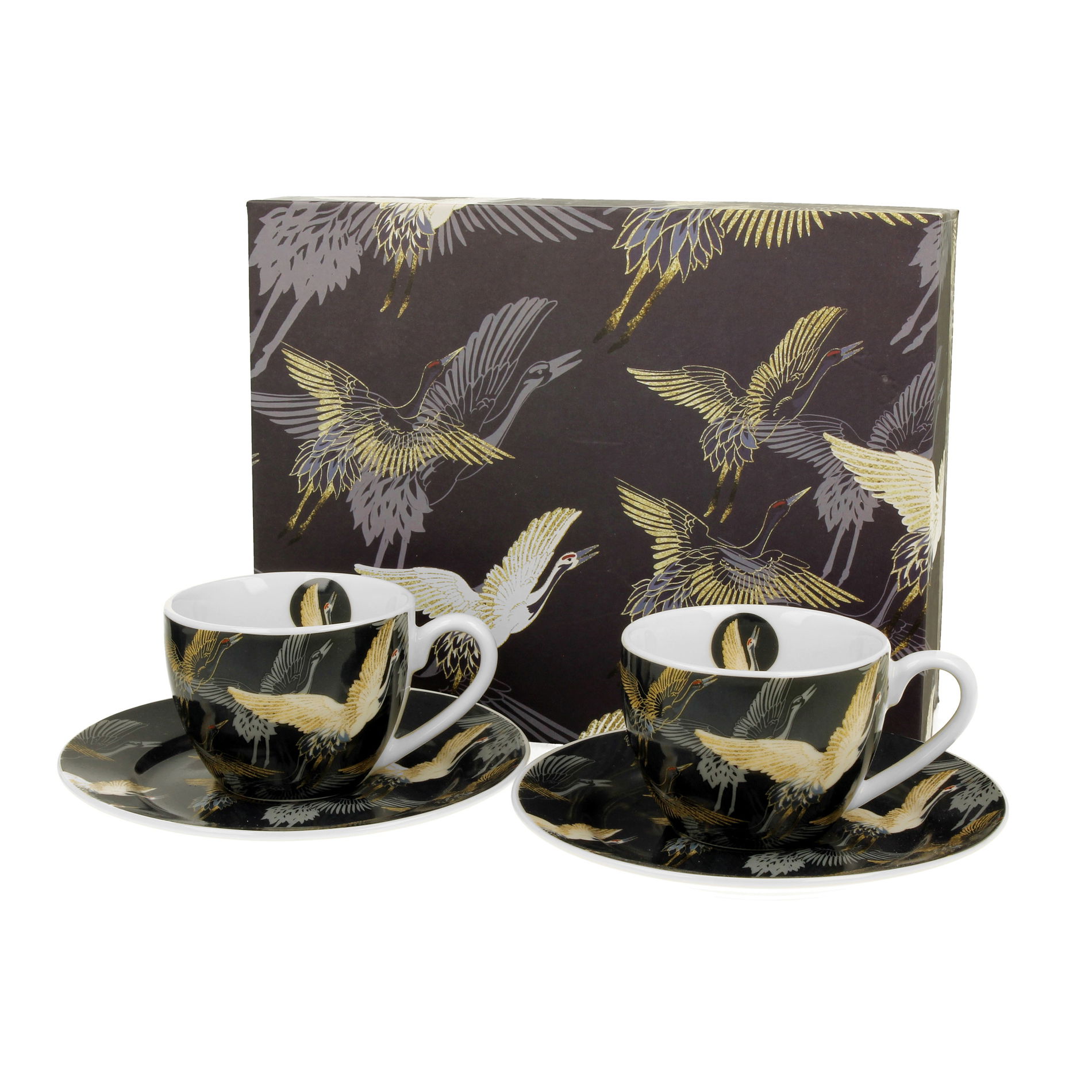 Porcelánové espresso šálky s tanierikmi DUO ART GALLERY ŽERAVY V NOCI 90 ml 2 ks.