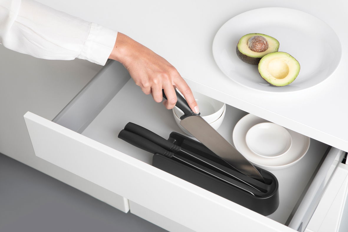 BRABANTIA Tasty+ 3 ks černá - sada ocelových kuchyňských nožů v bloku
