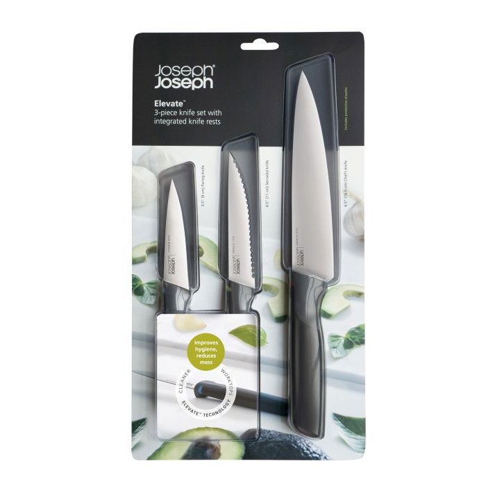 JOSEPH JOSEPH Elevate Steel 3 ks černá - sada kuchyňských nožů z nerezové oceli