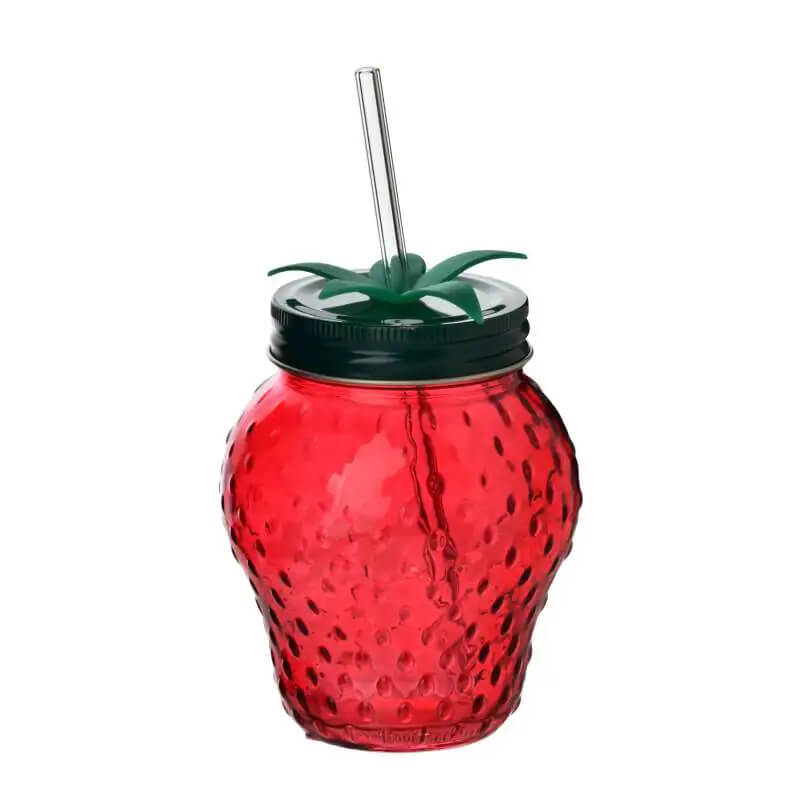 Kubek szklany ze szklaną słomką MODERN KITCHEN TRUSKAWKA 450 ml