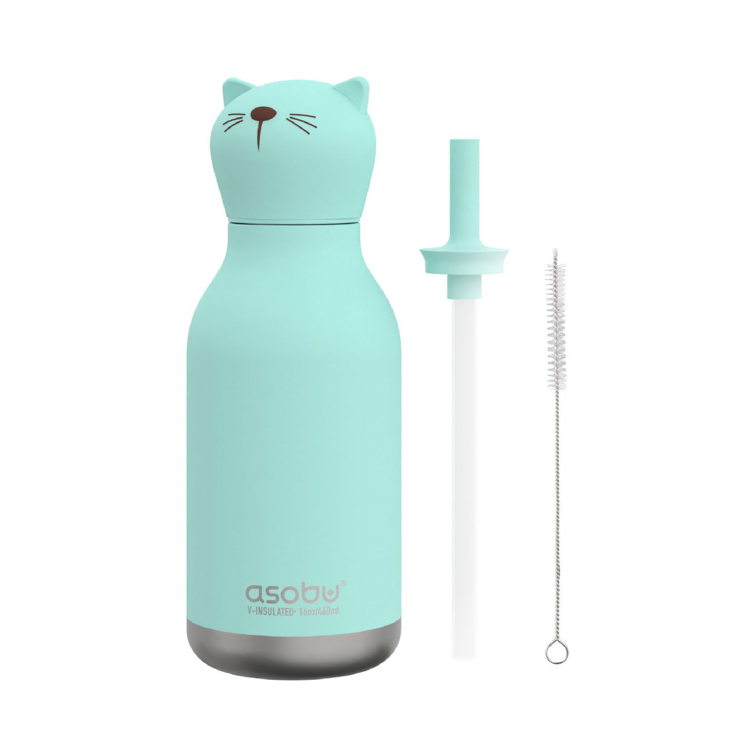 ASOBU Bestie Bottle Cat 0,46 l - butelka termiczna dla dzieci ze słomką