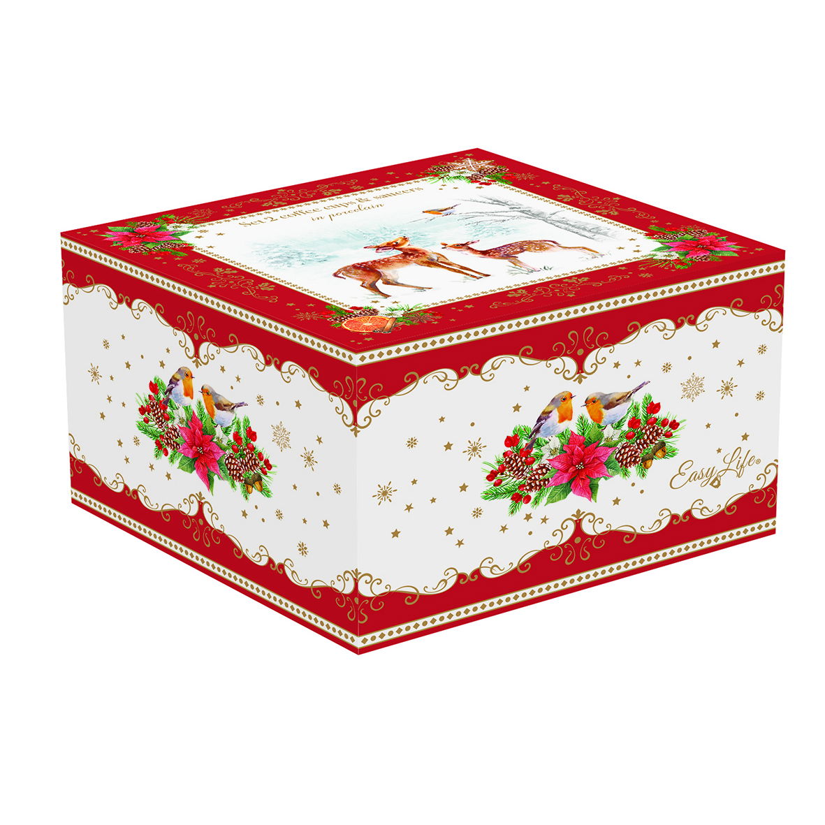 Porcelánové šálky na espresso s tanierikmi CHRISTMAS MELODY 80 ml 2 ks.