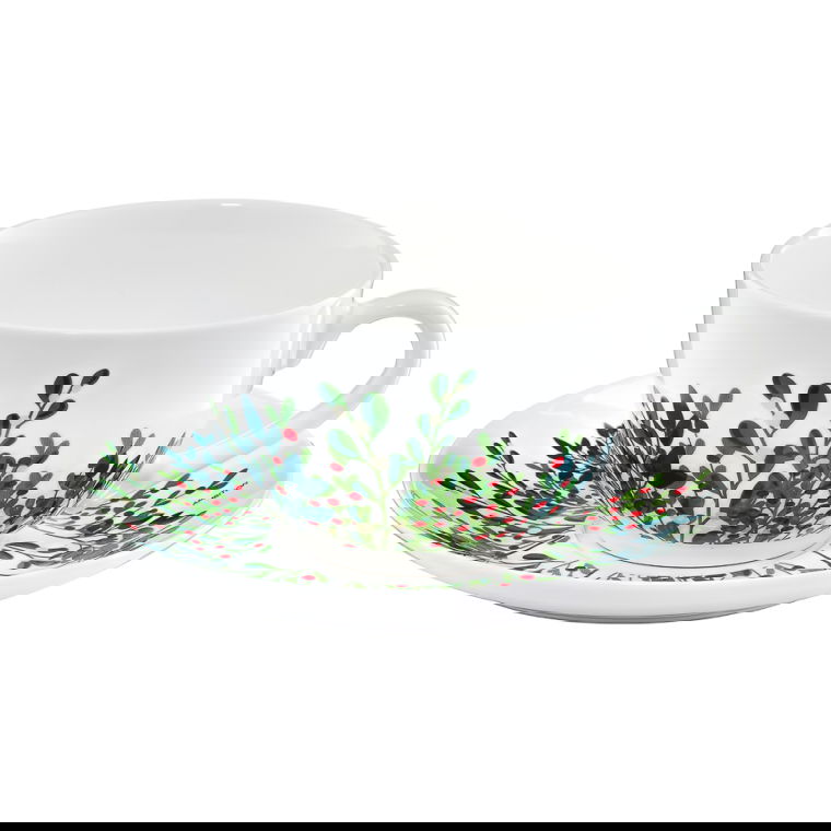 AMBITION Zelený 220 ml bielo-zelený 6 ks - porcelánové šálky na kávu a čaj so spodkom