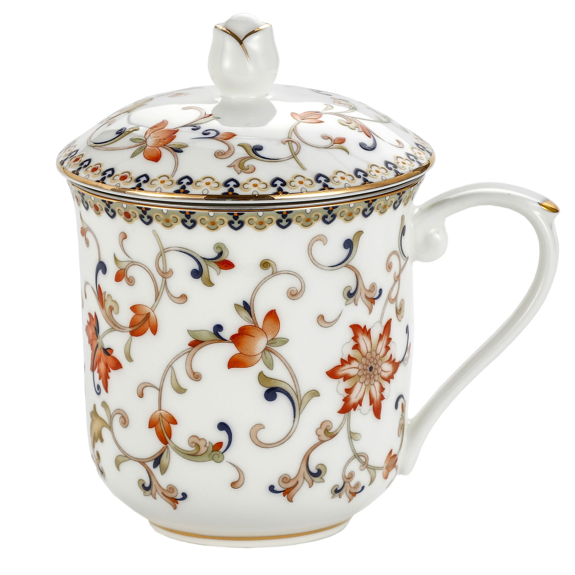 Kubek porcelanowy z zaparzaczem i pokrywką 380 ml