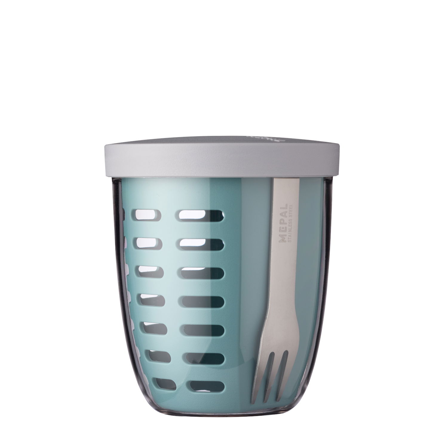 MEPAL Ellipse Fruit & Veggie Pot Nordic Green 0,6 l tyrkysová – plastová dóza na ovoce a zeleninu s vidličkou