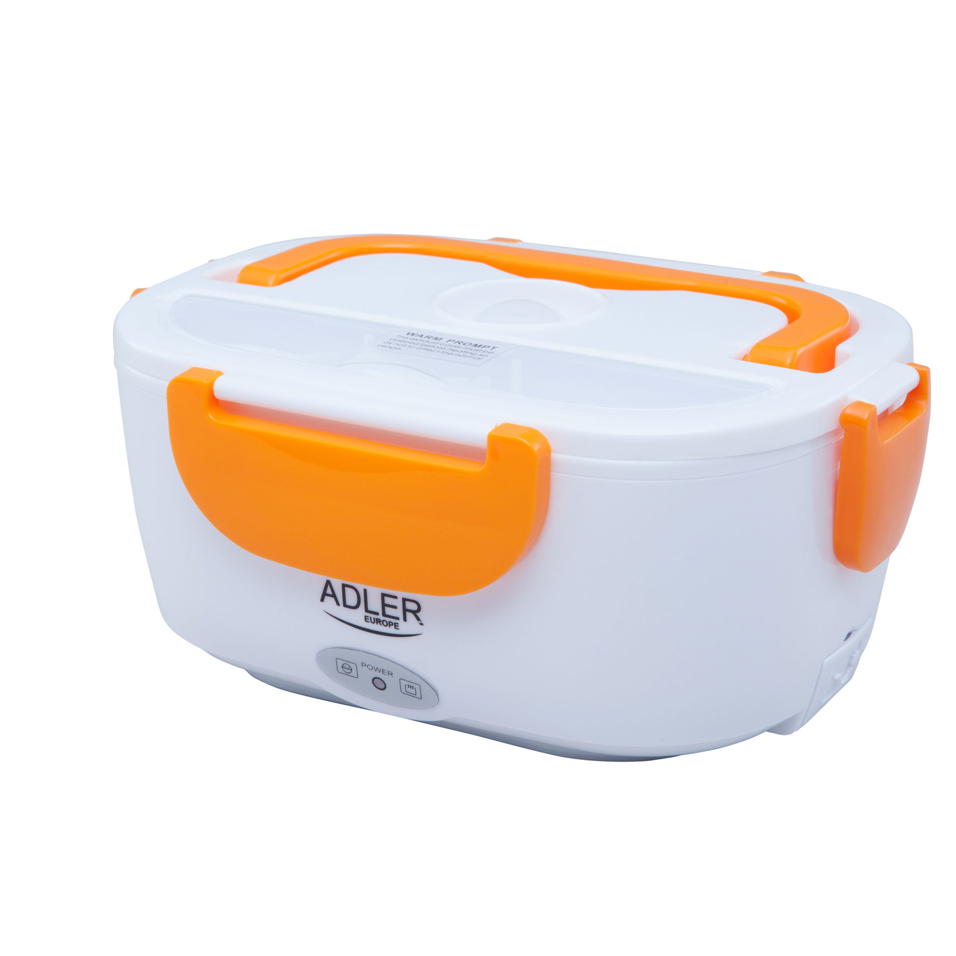 ADLER Heating 1,1 l oranžový - dvoukomorový elektrický plastový obědový box s lžící
