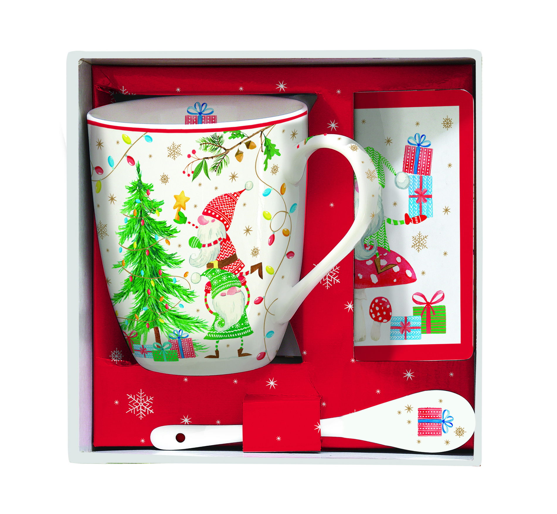 Porcelánový vianočný hrnček s lyžičkou a podložkou EASY LIFE READY FOR CHRISTMAS 300 ml