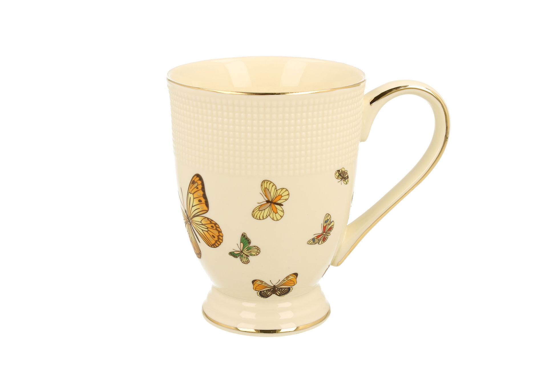 DUO ECRU MOTYLKI 400 ml – porcelánový hrnek na nožce