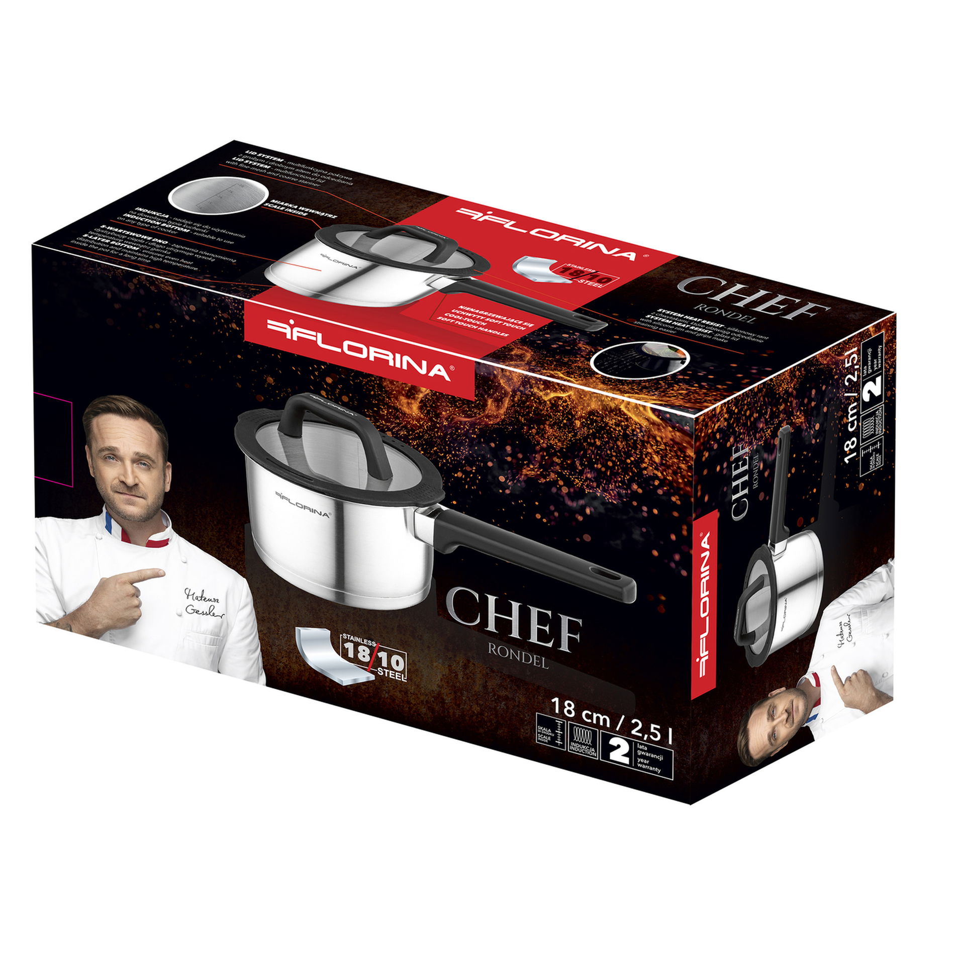 Rondel z nerezovej ocele s pokrievkou FLORINA CHEF 1,8 l