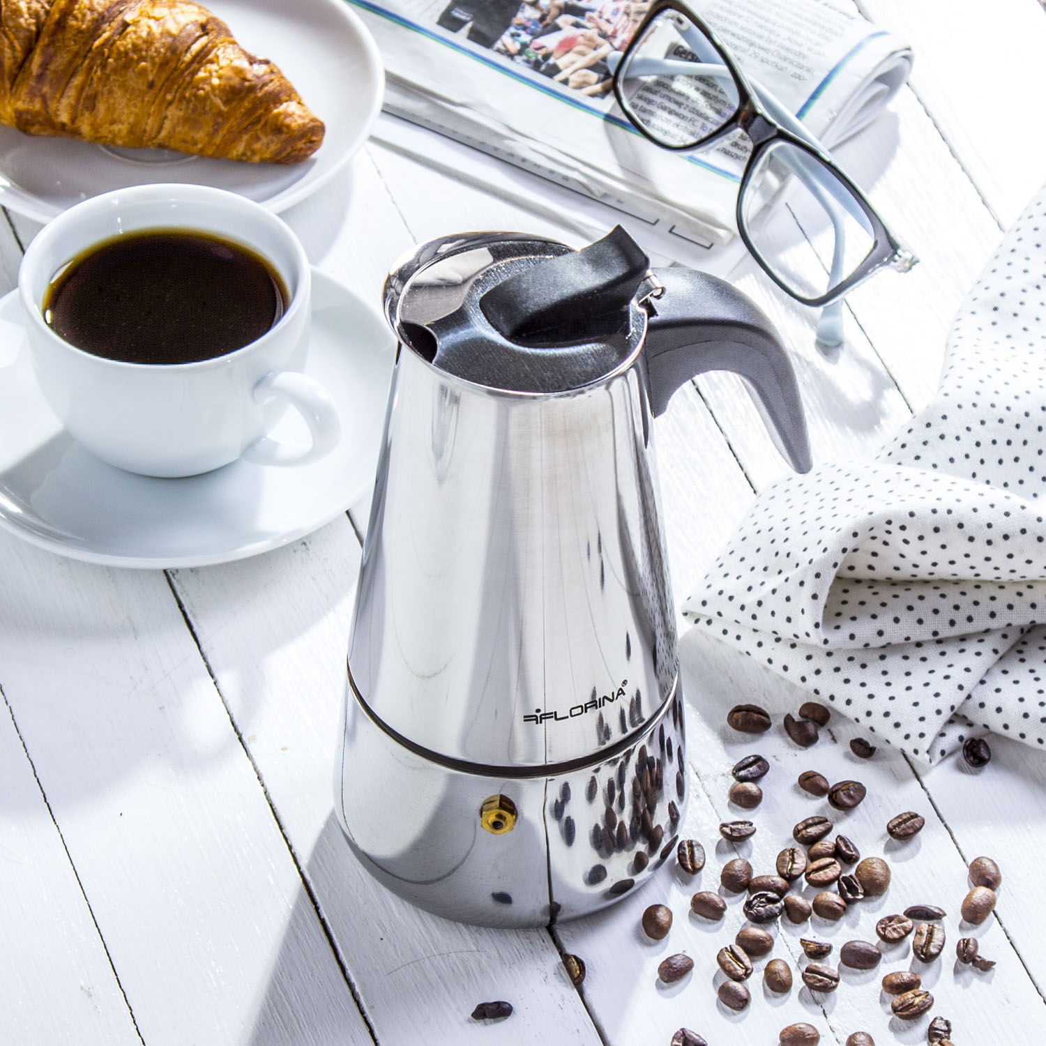 Oceľový tlakový kávovar FLORINA LUNGO - kafetiera pre 6 šálok espresso (6 tz)
