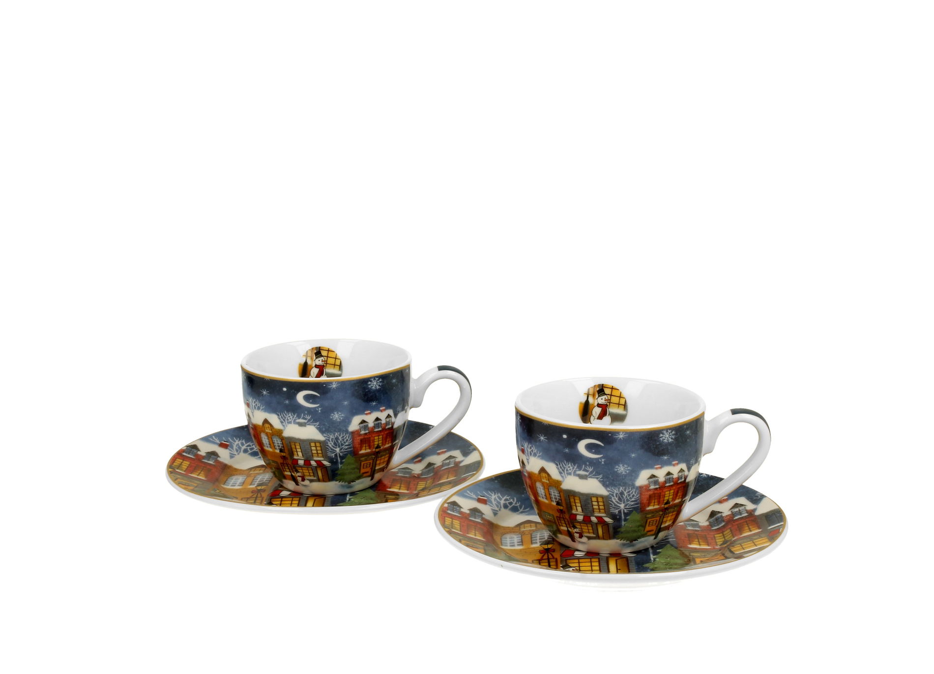 Vánoční šálky na espresso z porcelánu s podšálky DUO CHRISTMAS CITY 90 ml 2 ks.