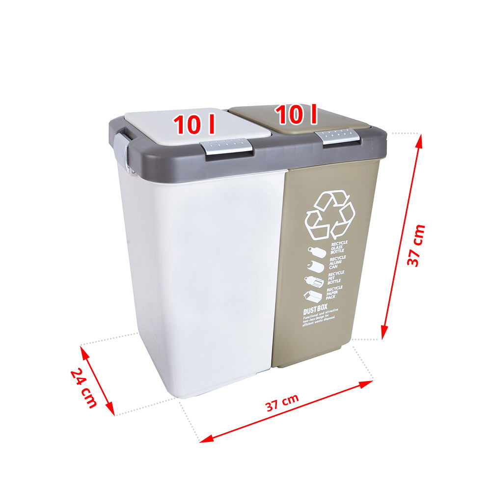 Plastový koš na třídění odpadu DUO DUST BÉŽOVĚ-BÍLÝ 2 x 10 l