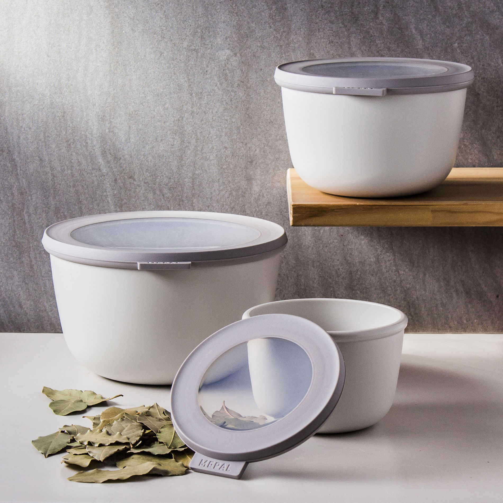MEPAL Cirqula Nordic White 6 el. šedé - plastové kuchynské misky s vekami