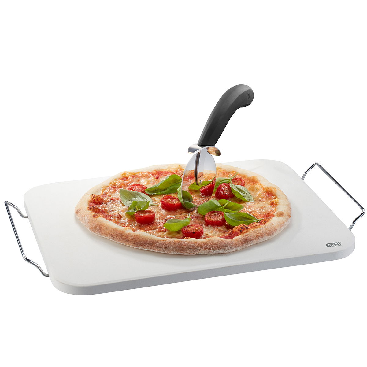GEFU Darioso 38 x 30 cm - keramický kámen na pizzu se stojanem a nožem