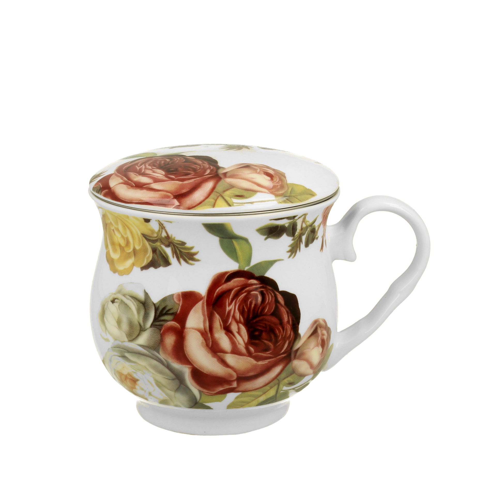 Porcelánový hrnček s čajovým filtrom a vekom DUO FIVE O''CLOCK KASANDRA 530 ml