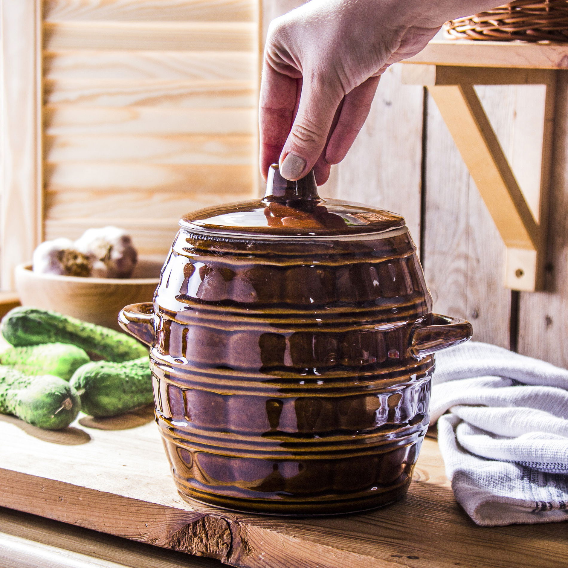 KRYSTYNKA CUCUMBER BRONZE kameninový sud na kysané zelí a okurky 2,5 l