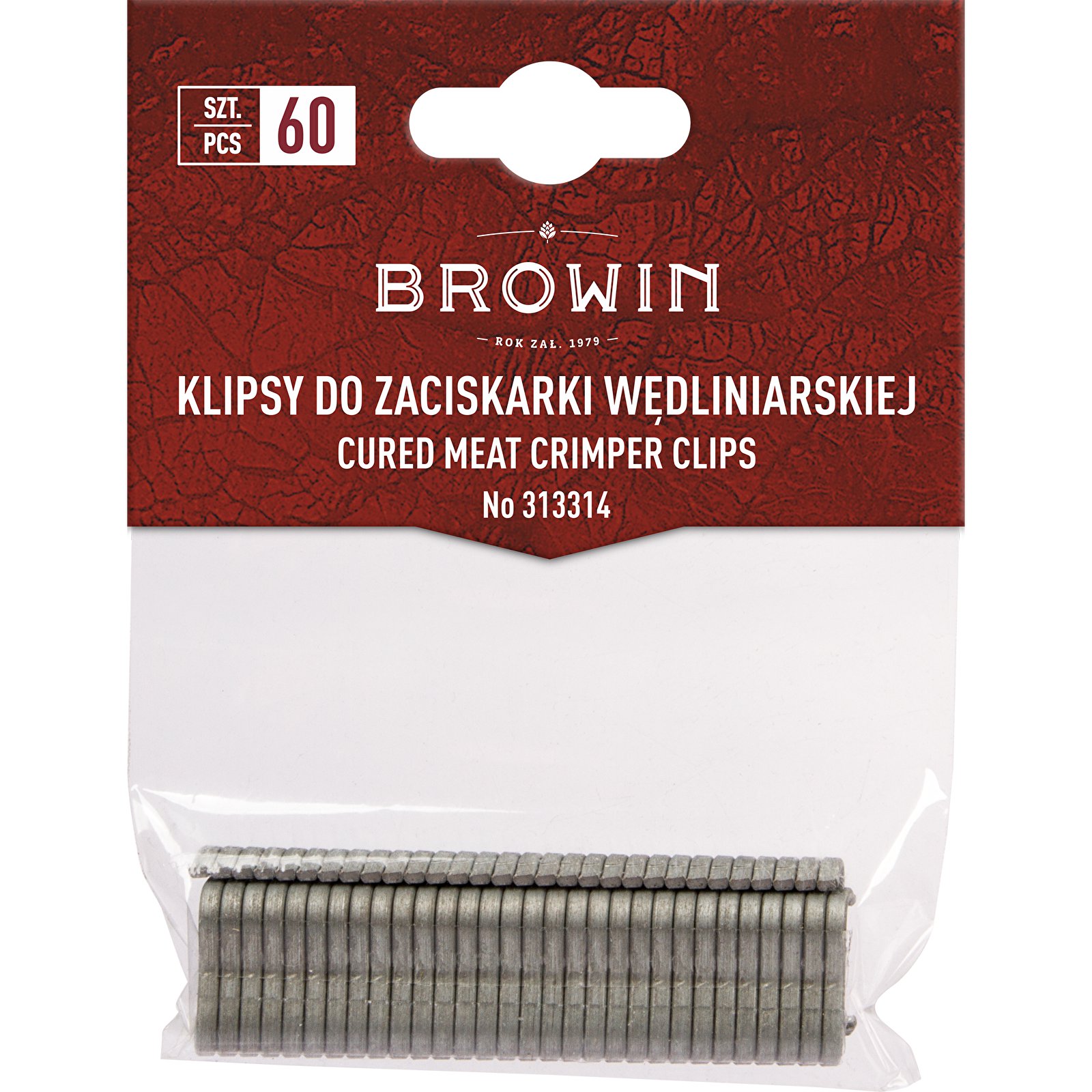 BROWIN - klipy na zaciskanie wędlinárskej 60 ks.