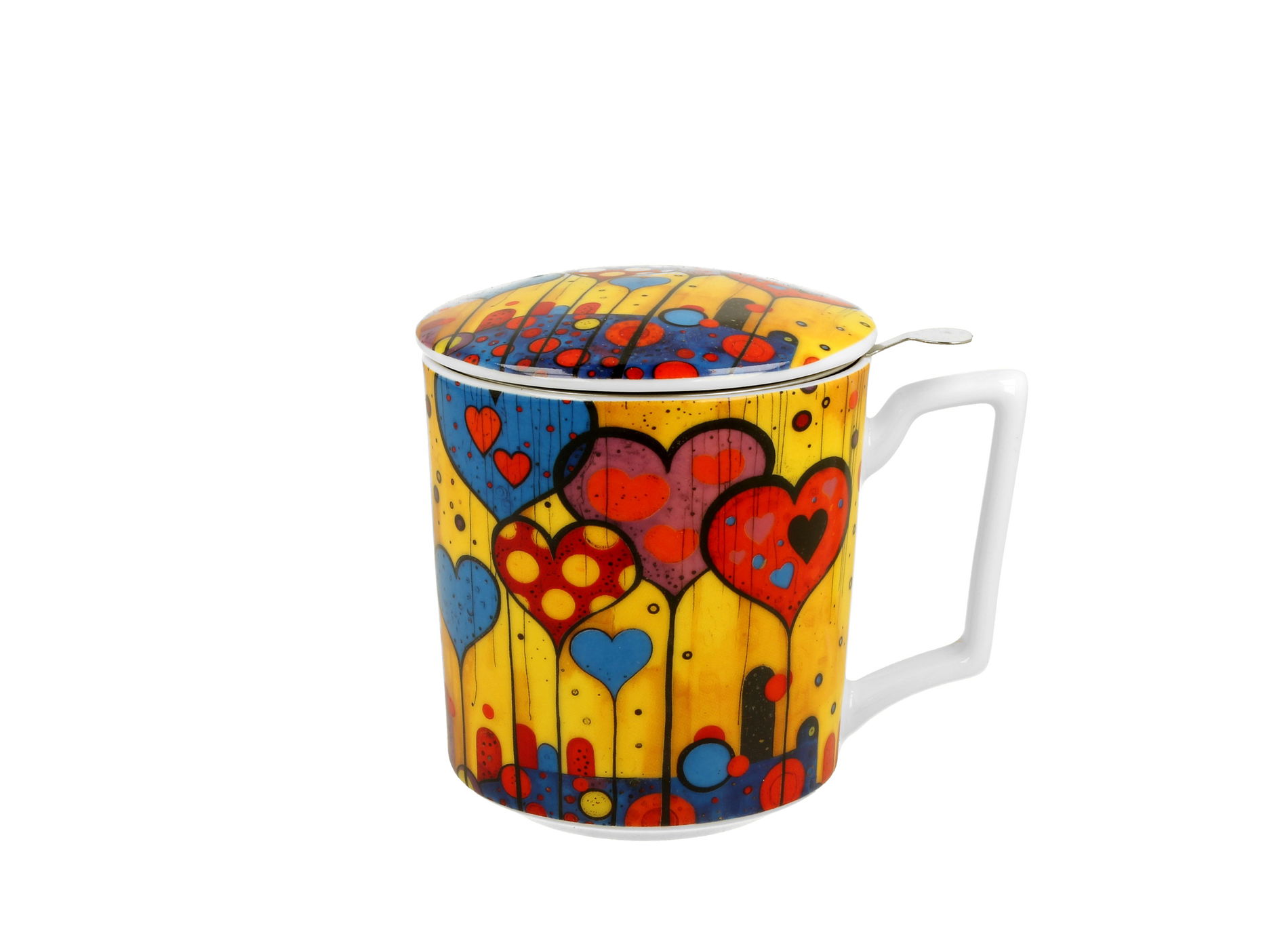 Kubek porcelanowy z zaparzaczem i pokrywką DUO MODERN HEARTS 450 ml