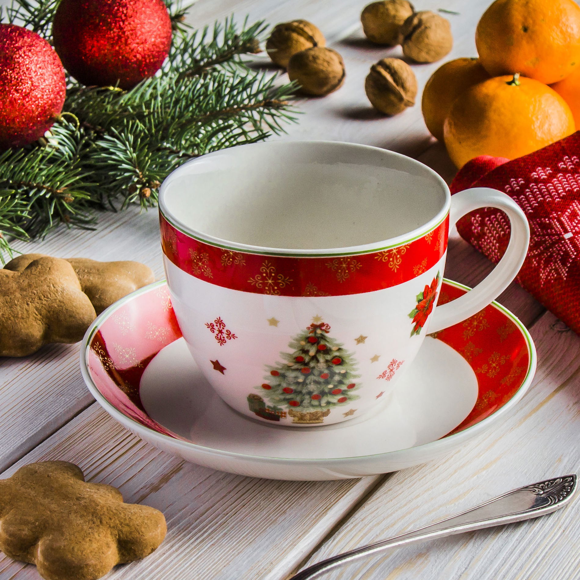 Porcelánový šálka na kávu a čaj JUMBO MERRY CHRISTMAS BIELA 400 ml