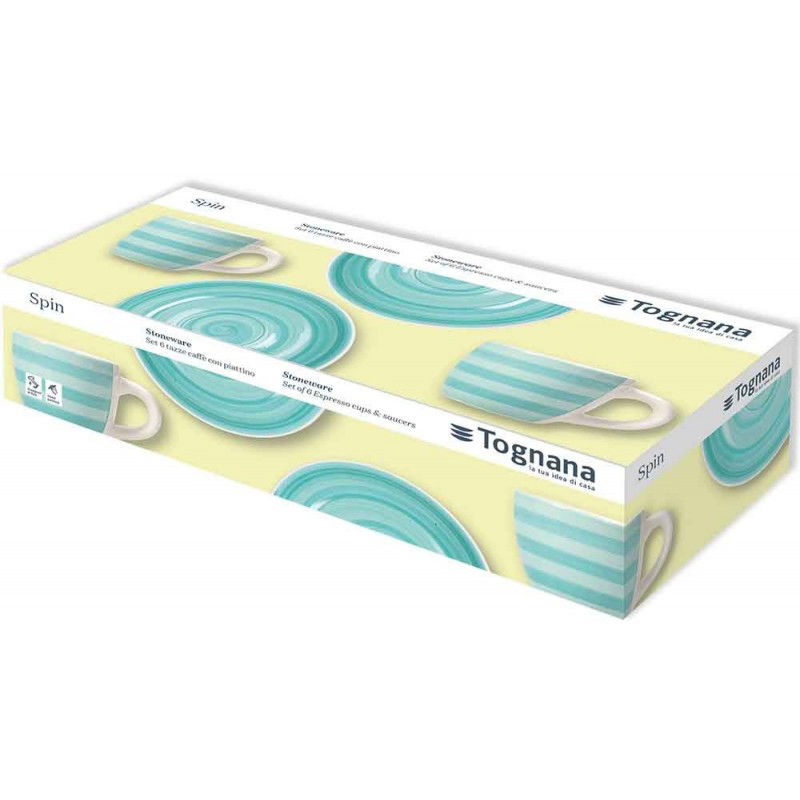 TOGNANA Spin 90 ml 6 szt. - filiżanki do espresso ręcznie malowane porcelanowe ze spodkami
