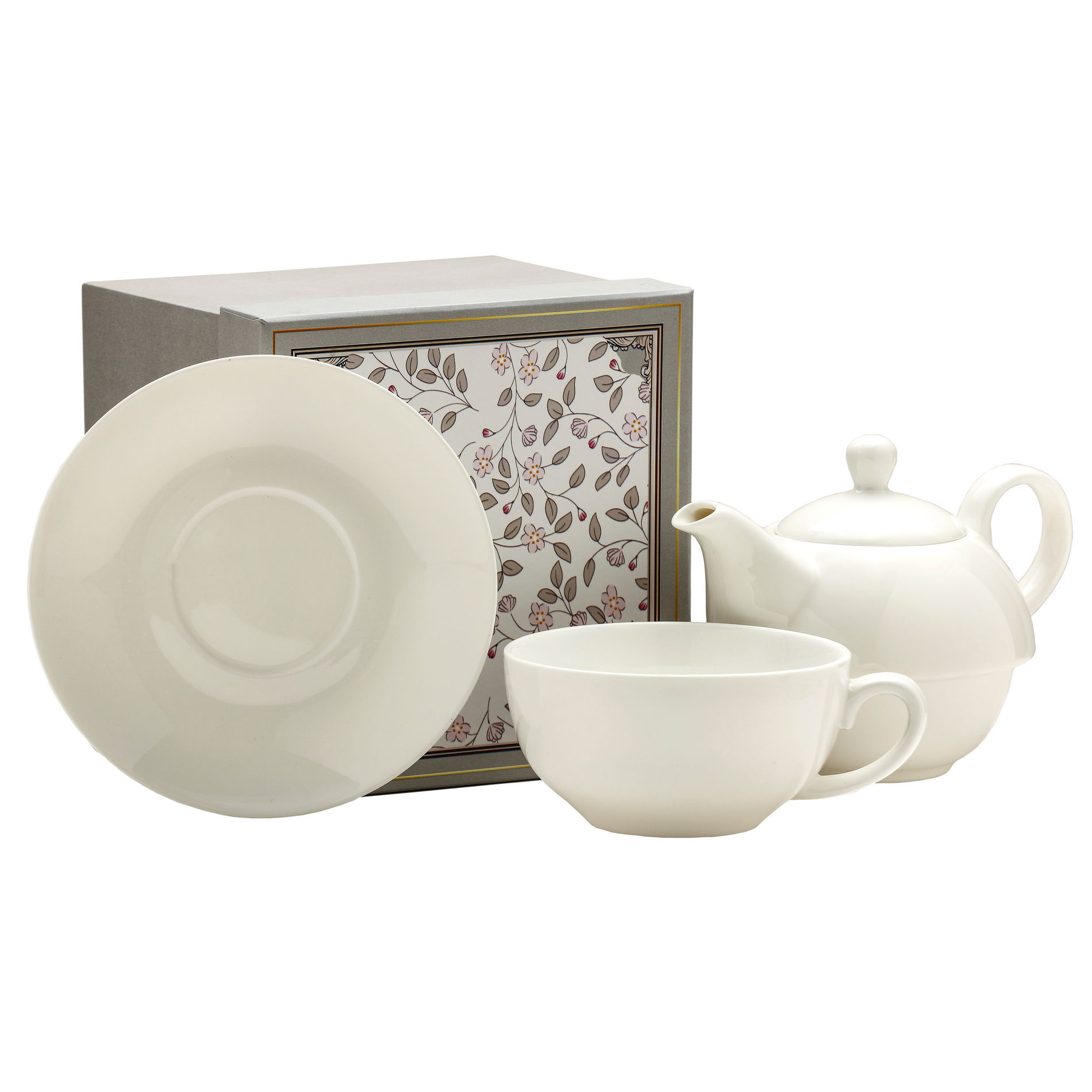 Porcelánová konvice na čaj a kávu s šálkem a podšálkem ENGLISH COLLECTION CLEAR 0,45 l