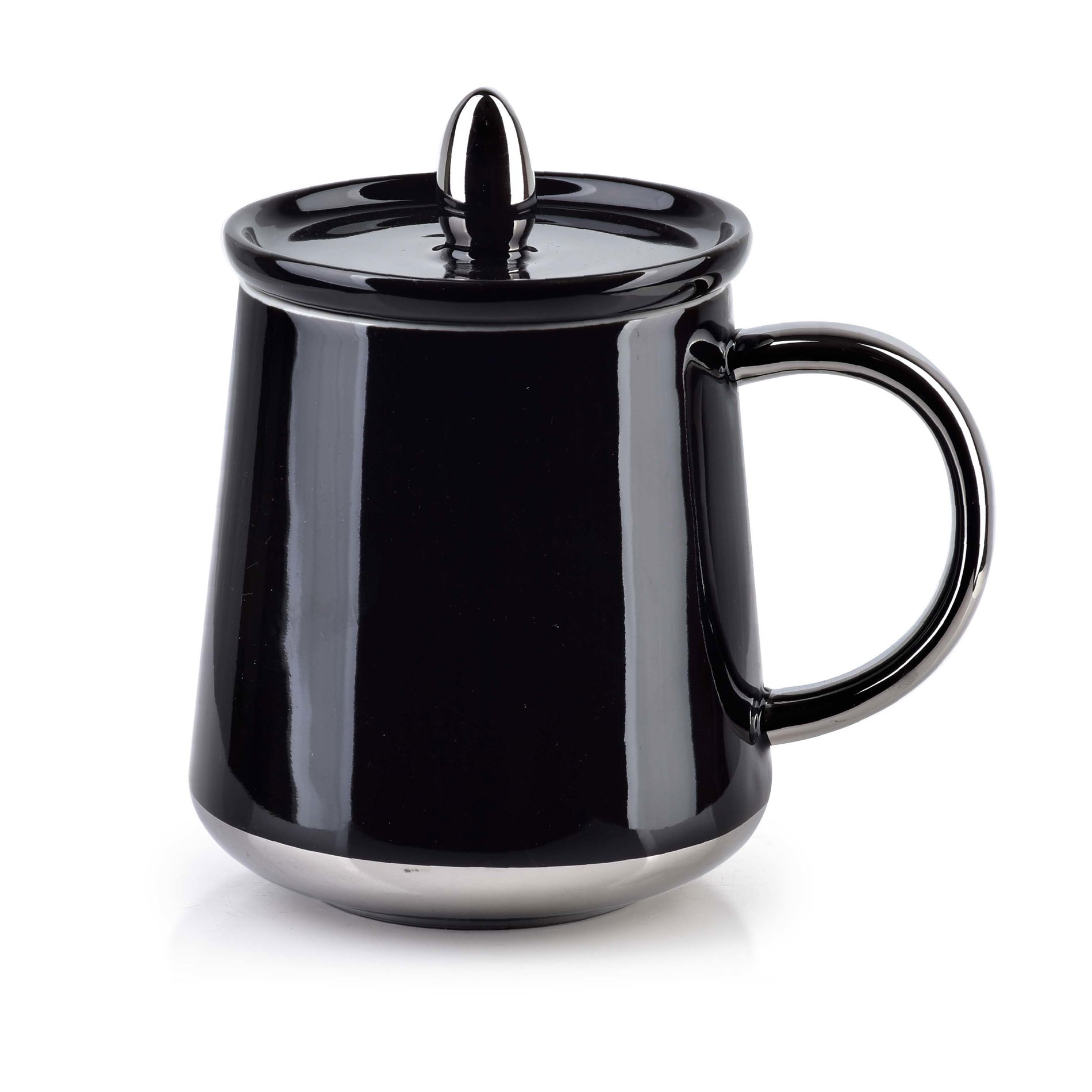 Porcelánový hrnek s pokličkou AFFEK DESIGN BASANTI černý-stříbrný 380 ml