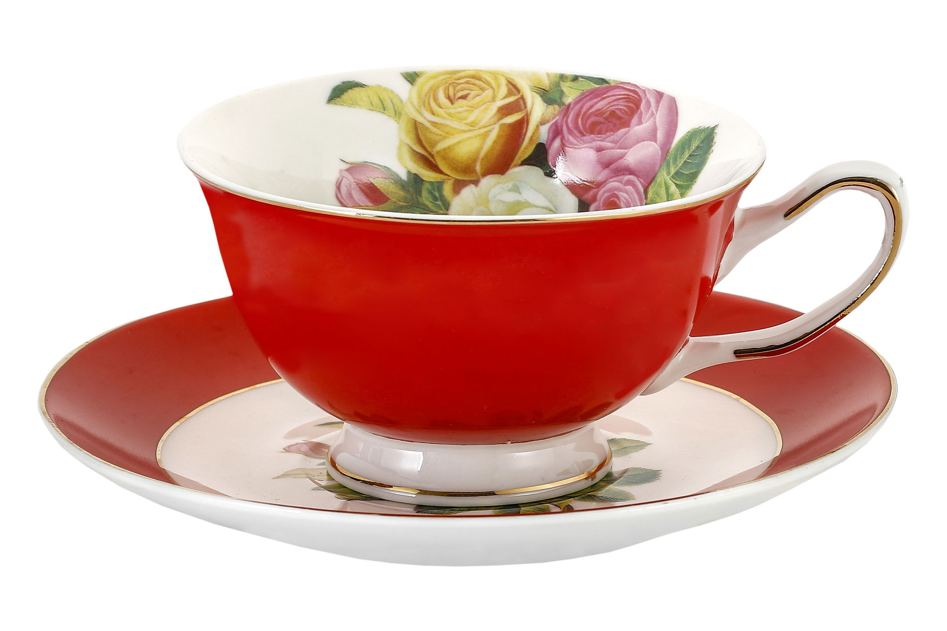 Porcelánový šálek na čaj a kávu s podšálkem RED 200 ml