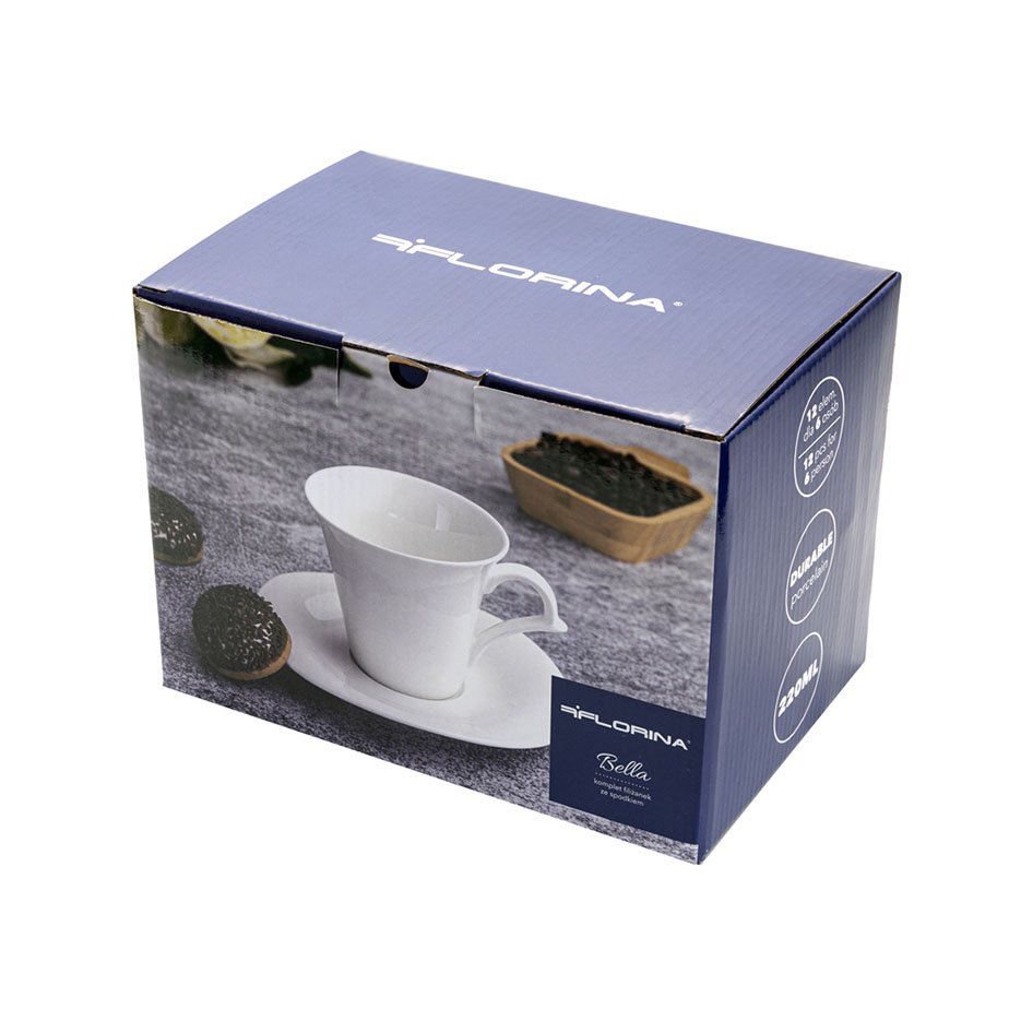 Porcelánové šálky na kávu a čaj s tanierikmi FLORINA BELLA BIELE 220 ml 6 ks.