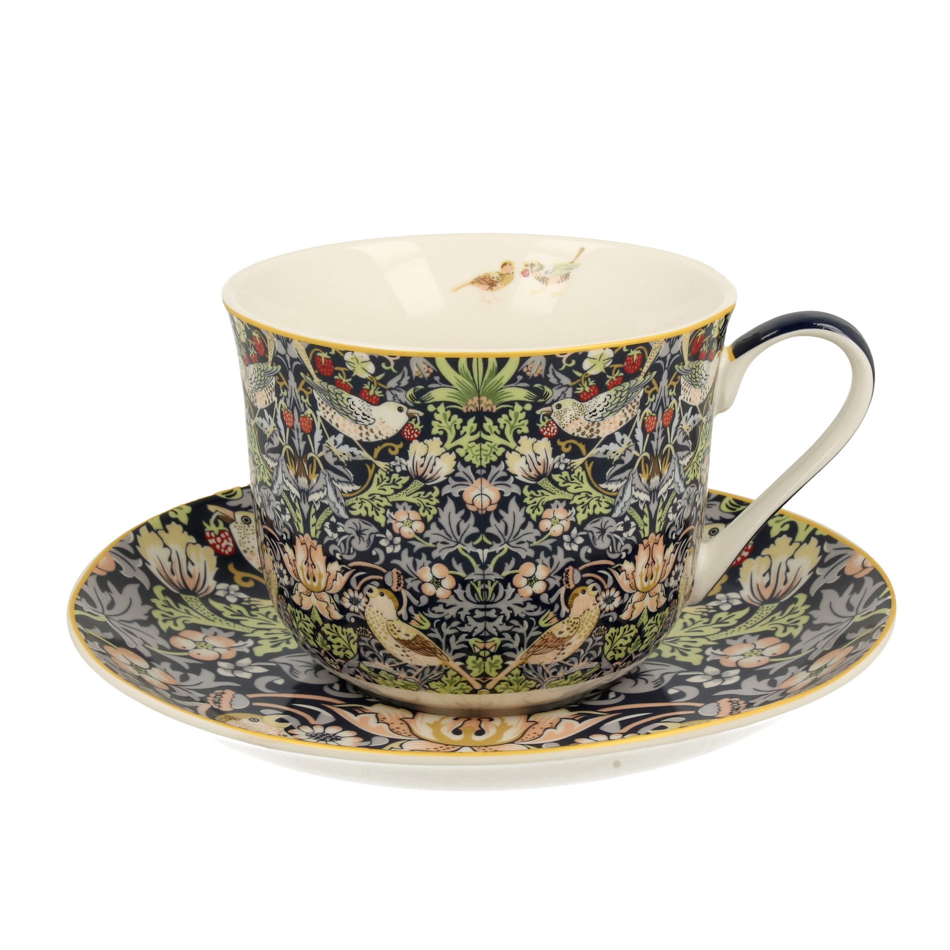 DUO Art Gallery By William Morris Strawberry Thief 450 ml wielokolorowa - filiżanka do kawy i herbaty porcelanowa ze spodkiem
