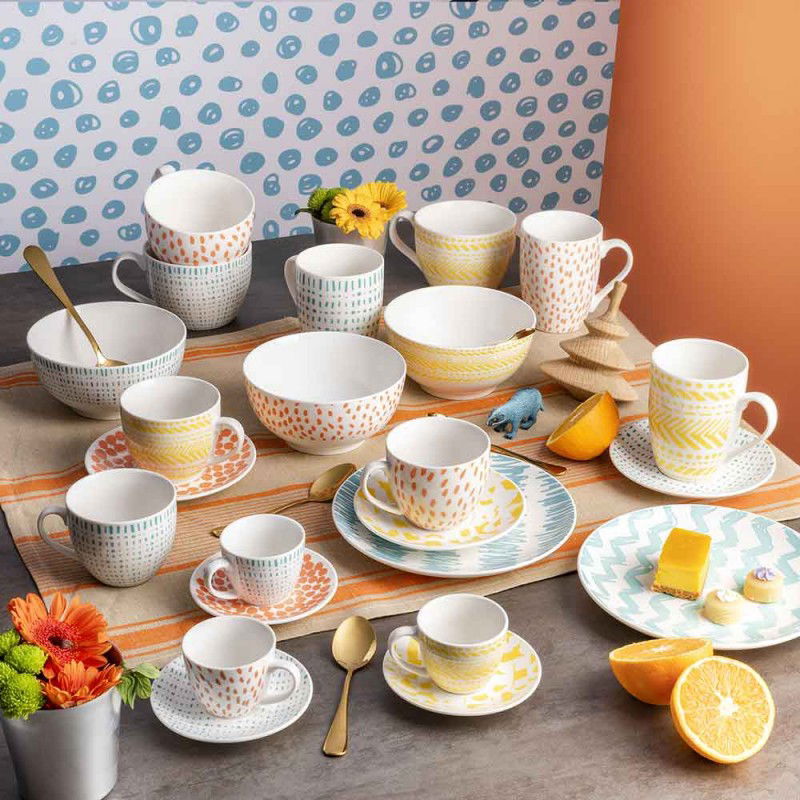 TOGNANA Iris Agua 200 ml - 6 ks hrnčekov s hrnčekom - 6 ks. - porcelánové šálky na kávu a čaj s podšálkami