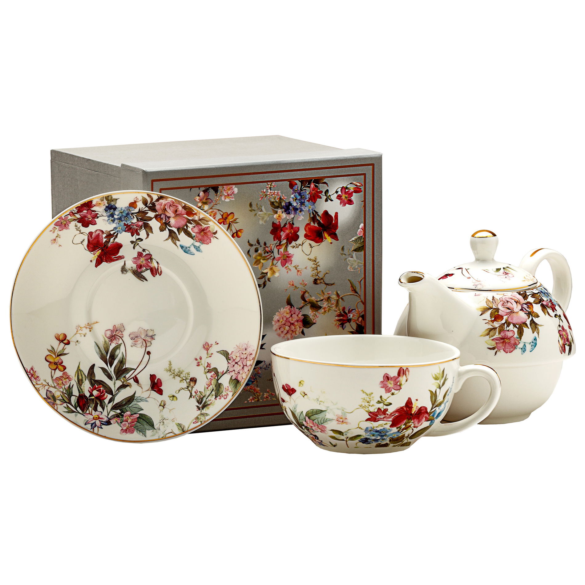 Porcelánový čajník a kávovar s šálkou a tanierikom ENGLISH COLLECTION BIELY 0,45 l