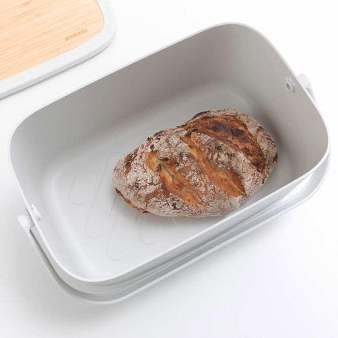 BRABANTIA Nic Chlebník 39,5 x 25,5 cm sivý - plastový chlebník s doskou na krájanie